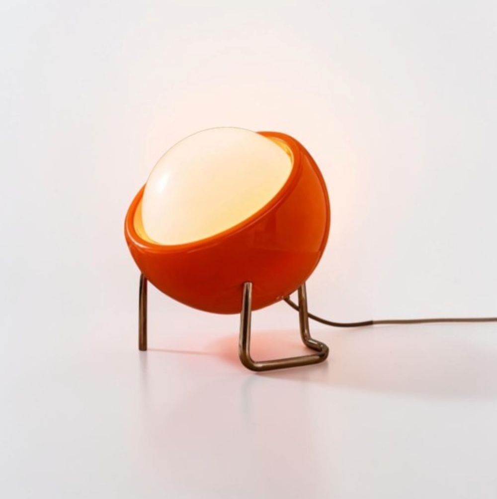 Lampe de chevet boule orange Gelb sur pied ressort chromé